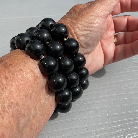 Black Bead Stretch Bracelets set of 3 - Picture 2 of 7